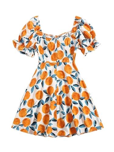 Floerns Women's Summer Drawstring Sweetheart Neck Puff Sleeve A Line Short Dress thumbnail 3