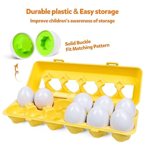 NAODONGLI Montessori Geometric Eggs,12 pcs Set Color & Shape Egg Puzzle Toys Matching Eggs for Toddlers 1-3,Preschool Educational Sorting Game Fine Motor Toy Gifts for Kids Boys Girls thumbnail 5