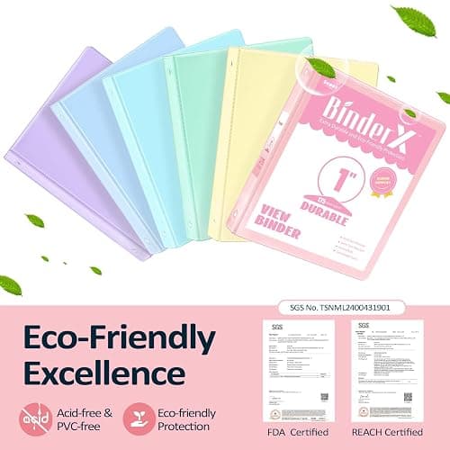 BinderX Extra Durable 3 Ring Binder, Round Ring 1 Inch Binders, Fits 175 Sheets of 8.5x11 Paper, Customizable View Cover with Inside Pockets, Cute 1" Binder, School Supplies for Girls, Blue thumbnail 3