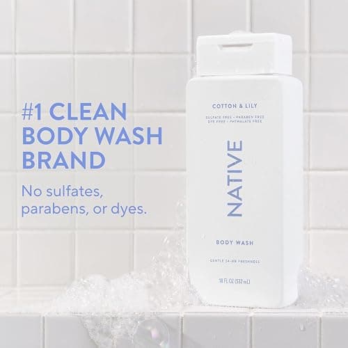 Native Clean Body Wash, Gentle & pH-balanced for Sensitive Skin, 24-Hr Freshness for Women & Men, Vegan & Cruelty-Free, Free of Sulfates, Parabens & Phthalates, Cotton & Lily, 18 fl oz thumbnail 2