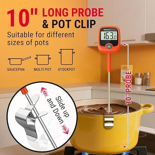 ThermoPro TP509 Candy Thermometer with Pot Clip, 10" Long Probe Instant Read Meat Food Thermometer with LCD, Cooking Oil Thermometer Deep Frying Thermometer for Candy Maple Syrup Sugar Brewing Making thumbnail 2