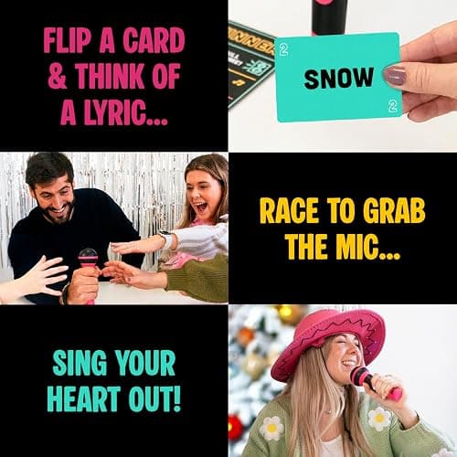 Lucky Egg Official Grab the Mic – Family Karaoke Game, 8+ Year Olds, 2-10 Players - Board Game for Bad Singers with 250 Lyrics (125 Cards) for Hilarious Nights & Birthday Party, Kids Gift thumbnail 6