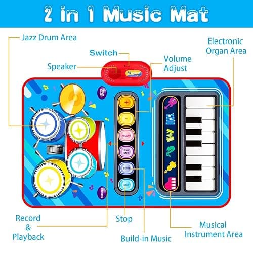 Baby Toys for 1 Year Old: Baby Musical Mat Toddler Toys Age 1-2 - 2 in 1 Piano Drum Babies Play Mat - Infant Music Toy 12-18 Months Babies Birthday Valentines Gifts for 1 2 3 Year Old Boys Girls thumbnail 5