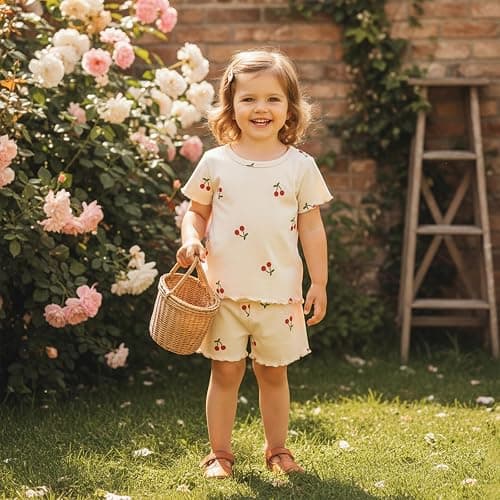 YINGISFITM Toddler Baby Girl Summer Clothes Daisy Dot Print Short Sleeve T Shirt + Shorts Sets Infant Cute Outfits thumbnail 3