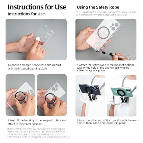 TELESIN Magnetic Neck Mount for Phones, Neck Cell Phone Holder POV/Vlog Selfie Mount Hand Free Phone Neck Holder Chest Stand Strap Video Recording for iPhone 17 16 15 14 13 12 Seires Android Phones thumbnail 8