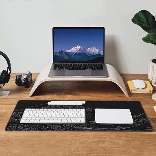 Extended Gaming Mouse Pad, Large Gaming Mouse Waterproof with Stitched Edges, Non-Slip Desktop Pad for Home and Office, Level Up Your 31.5x11.8 Inch… (Black Wave) thumbnail 2