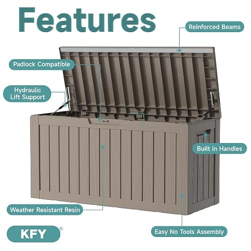 KFY 80 Gallon Waterproof Resin Deck Box, UV Resistant Outdoor Storage for Garden, Patio, Porch, Delivery, Grey thumbnail 3