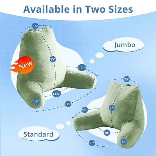 Sasttie Reading Pillow for Sitting in Bed Adult, Back Pillow for Bed Sitting Up, Backrest Back Support Chair Pillow, College Dorm Essentials for Girls and Boys, Sage Green Standard thumbnail 2