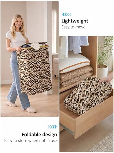 IEGrow Laundry Hamper with Lid,110L Laundry Basket with Bag,Leopard Print | Dirty Clothes Hamper Basket with Bamboo Handle for Clothes Towels thumbnail 5