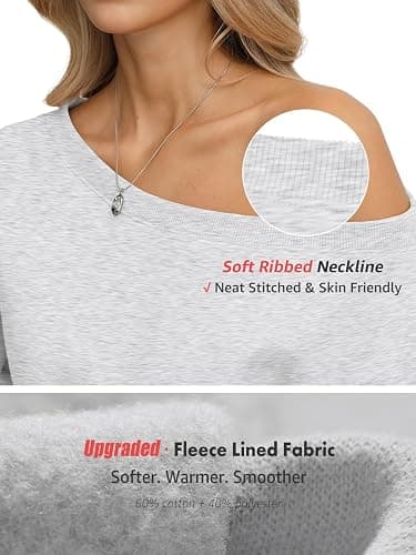EasyGala Womens Fleece Off Shoulder Sweatshirts Oversized Fall Pullover Top | Cotton Blend, Crop Length, Fleece Lined, Soft, Cozy, Casual, Trendy, Daily Outfits, Relaxed Fit, Winter Long Sleeve, Vacation thumbnail 3