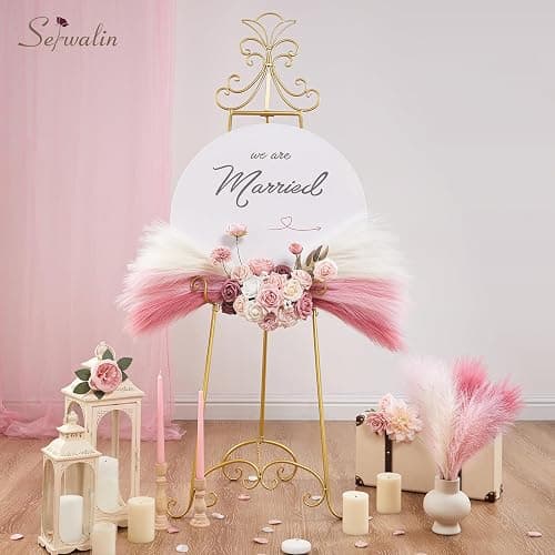 Serwalin Pampas Grass Pink Decor 17.7 Inch 6pcs, Faux Pampas Grass Home Decor, Artificial Pampas Grass Blush Fake Pampas, Short Vase Room Christmas Decoration thumbnail 4