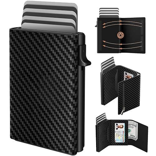 Mens Wallet Credit Card Holder, Minimalist Wallets for Men, Aluminum Pop up Wallet, RFID Blocking, Premium Leather, Smart, Slim , Coin Pocket | 9-14 Card Capacity | ID Window | Cash Slot - Image 1