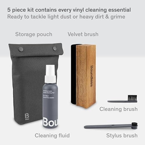 Boundless Audio Vinyl Record Cleaning Kit - 5-in-1 Vinyl Cleaning Kit Includes Velvet Record Brush, Stylus Cleaner, Cleaner Solution, Nylon Brush & Storage Bag thumbnail 3