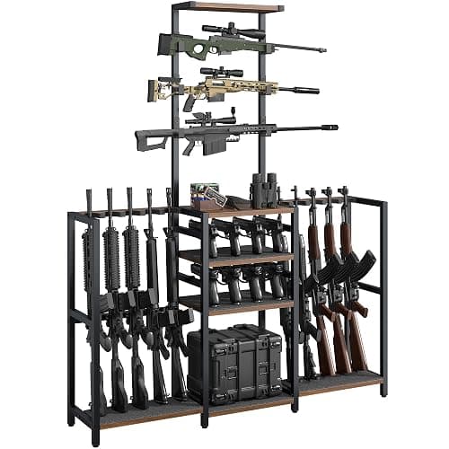 Saudism 68" Tall Gun Rack, Indoor Gun Racks for Floor Standing Gun Display Stand, Rustic Wooden Gun Stand with Soft Padding and Pistol Holder, Holds up 13 Long Guns and 8 Handguns thumbnail 2