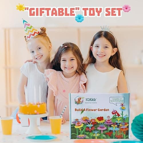IQKidz 3-6 Years Old Toddler Toys - Flower Garden Building Toy with Insect Pegs, Educational Activity Gifts for Girls Preschool-Kindergarten, 153Pcs STEM Stacking Pretend Play Set thumbnail 8