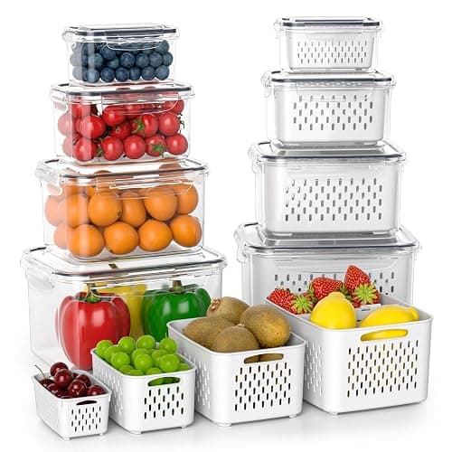 Fruit Storage Containers for Fridge with Removable Colander, 8 Pack Fruit Containers for Fridge with 2 Function Divider Plate, Airtight Storage Container to Keep Berry Fruit Fresh, Dishwasher Safe - Image 1