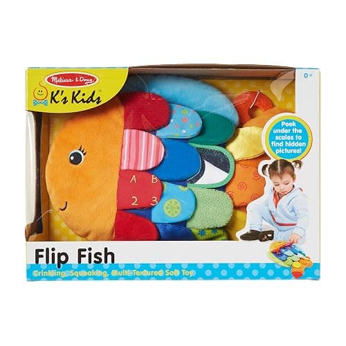 Melissa & Doug K’s Kids, Flip Fish Stuffed Animal, Soft Baby Book, Multi-Textured Squeaking & Crinkling Infant Sensory Toys for Babies with Baby Mirror, Tummy Time Toys for Infants Ages 0–9 Months thumbnail 3