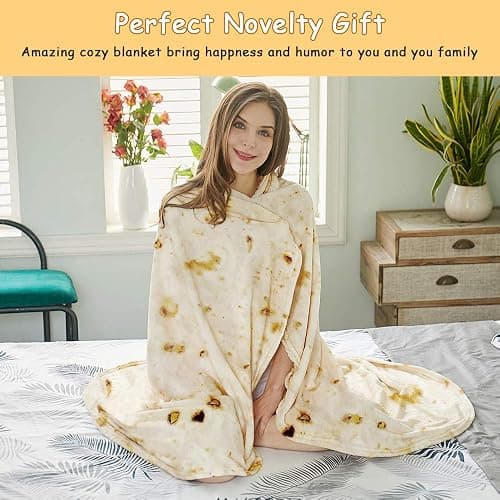 SeaRoomy Burritos Tortilla Throw Blanket, Tortilla Wrap Blanket, Novelty Funny Tortillas Round Giant Round Soft Blankets for Adults and Kids (Beige, 80 inches) thumbnail 8