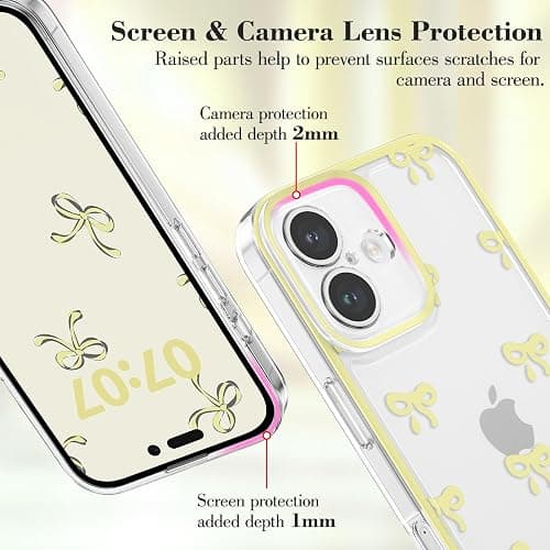 EYZUTAK Case for iPhone 16, Clear Cute Ribbon Bowknot Aesthetic Phone Case with Charm Bracelet Chain Raised Camera Protection Stylish Soft Durable TPU Protective Cover for Women Girls - Yellow thumbnail 5