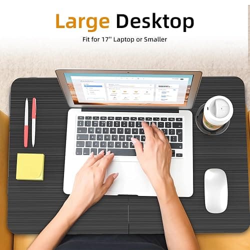 BUYIFY Portable Foldable Laptop Desk for Bed and Couch, Adjustable Lap Desk with Cup Holder and Phone Holder, Ideal for Working, Reading, Writing, and Breakfast (Black) thumbnail 4