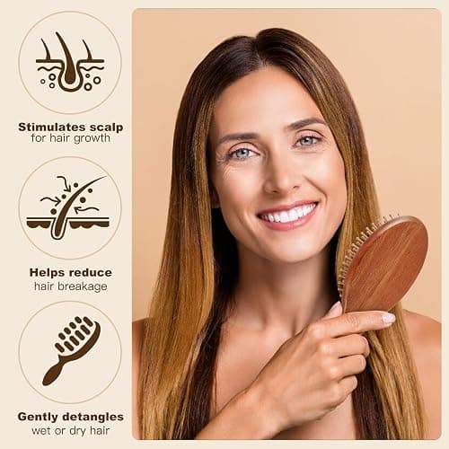 2-Piece Bamboo Hair Brush Set for Hair Growth (Oval & Square) - Natural Wooden Scalp Massage Brush with Bamboo Bristles,Detangling Hairbrush for Women,Men,All Hair Types - Ergonomic Handle thumbnail 8