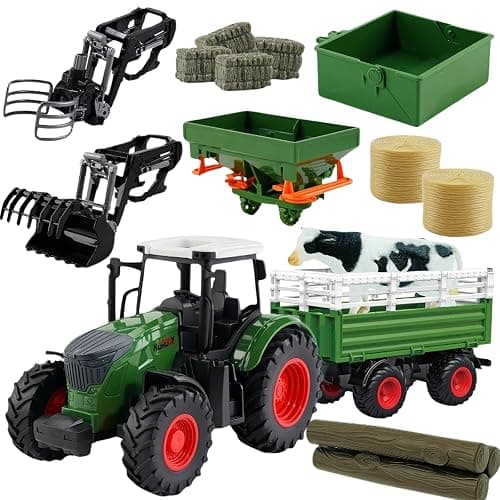 Peagprav Farm Toys Tractor with Trailer-16.5 Inches Tractor Playset 1/24 Scale Gripper Frontloader Spreader for Boys Kids Toddlers Age 3-7 Years Old - Image 1