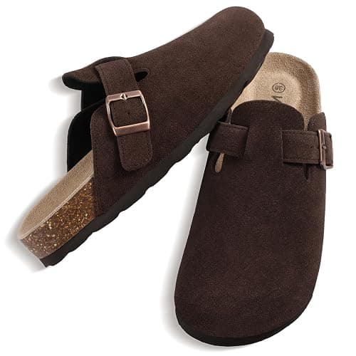 KIDMI Genuine Suede Clogs for Women Cork Footbed Sandals Leather Mules Potato Shoes with Arch Support | Arch Support, Cork Footbed, Suede, Leather thumbnail 6