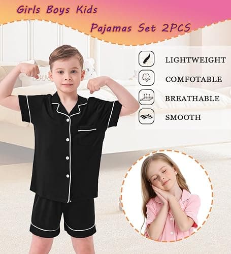 DIKFA Kids Pajamas Set 2 PCS Girls Boys Soft Sleepwear Short-Sleeve Nightwear Cute Shorts Pjs Loungewear thumbnail 5