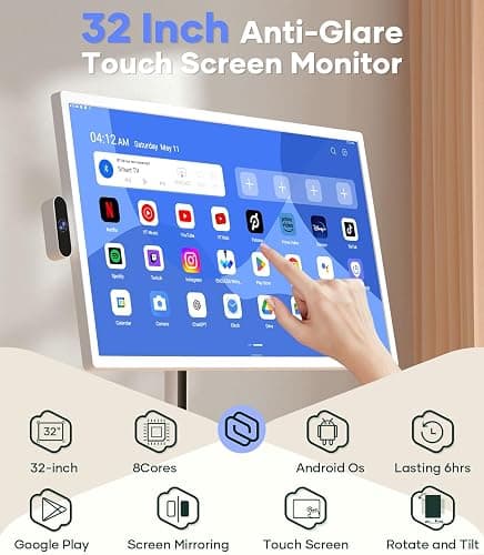 Cozyla Mate 32 Inch Mobile Portable TV Stand on Wheels Support Google Store Full Swivel Rotation Portable Touch Screen Monitor Built-in Battery Smart Rolling Tablet TV 4K Camera Remote Control White thumbnail 5