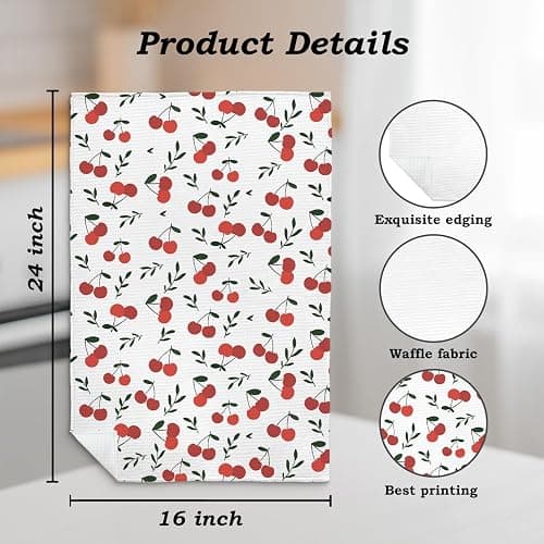 QICLM Cherry Kitchen Towel Decor, Cherry Hand Towel Dish Towel for Kitchen Bathroom Decor, Fruit Lover Gifts, 16x24 Inches thumbnail 3