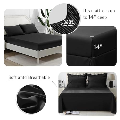 JOLLYVOGUE Queen Comforter Set, Ultra-Soft Bed in a Bag Queen Size 7 Pieces, Oeko-TEX Certified Bedding Set with Down Alternative Comforter, Sheets, Pillowcases & Shams, Black thumbnail 5