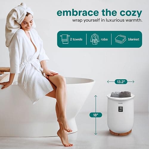 SereneLife Digital Display Bucket Towel Warmers, White Large Towel Warmer for Spa and Bathroom, Luxury Towel Heater Gifts for Him & Her, Auto Shut-Off, Fits 2 large, Blankets, Bathrobes, PJ's thumbnail 2