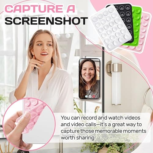 2PCS Silicone Double-Sided Suction Phone Case Mount,Strong Grip Holder Phone Accessories for Smartphones,Hands-Free Mirror Shower Phone Stand for Selfies (Transparent & Pink) thumbnail 5