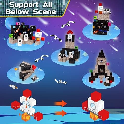 Goody King 100PCS Space Rocket Magnetic Building Blocks |Space Adventure Magnetic Tile Set, STEM Montessori Stacking Toy, Building Playsets for Boys and Girls Ages 3-10,Sensory Tile Christmas thumbnail 3