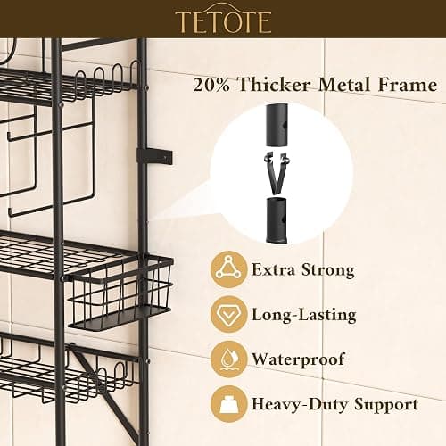 TETOTE Over The Toilet Storage Rack, 3-Tier Bathroom Organizer Shelf Over Toilet with Toilet Paper Roll Holder, Freestanding Metal Rack, Black thumbnail 7