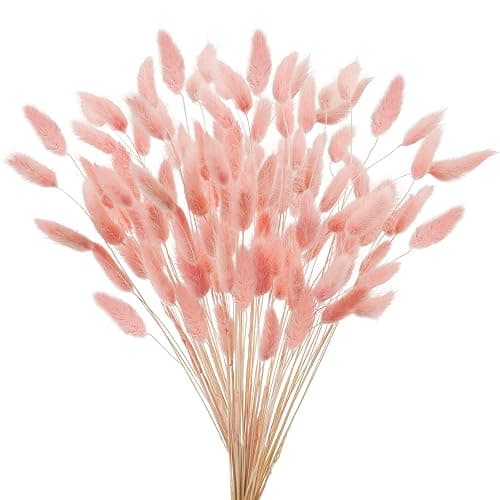 Uieke 17’’ Natural Bunny Tails Dried Flowers, 120 Pcs Dried Lagurus Ovatus, Dried Pink Pampas Grass Decor for Farmhouse Flower Arrangements Wedding Home Boho Party Decorations - Image 1