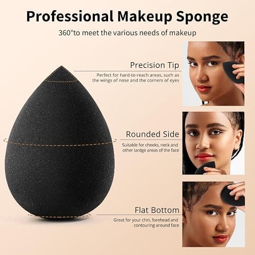 BEAKEY Makeup Sponge Set, 5 Pcs Black Foundation Blending Beauty Sponge, Boun Boun Sponges Flawless for Liquid, Cream, and Powder, Latex-Free and Vegan Makeup Sponges thumbnail 3