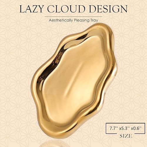 CCINPPY Ceramic Jewelry Tray Trinket Dish, Decorative Cloud Vanity Key Tray for Women, Ring Holder Dish, Cute Jewelry Plate Bowl Room Decor Aesthetic, Gold, Medium thumbnail 2