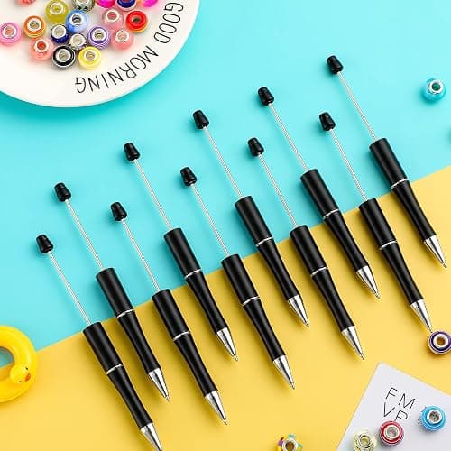 Crtiin 100 Pieces Plastic Beadable Pen Bulk Kit 50 Bead Ballpoint Shaft Black Ink Beaded Pens with 50 Refills for DIY Making Christmas Holiday Gift for Kid Student Office(Black) thumbnail 6
