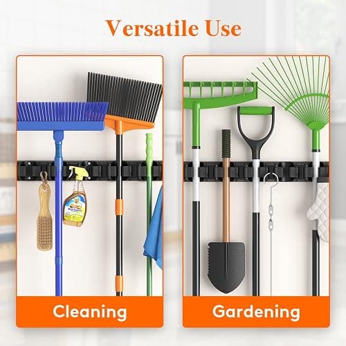 Lifewit Mop and Broom Holder Wall Mount, Anti-Slip Broom Hanger for Cleaning Supplies Organizer, Easy Install Tool Hanging Rack for Closet, Kitchen, Garage, 5 Slot 6 Hooks, Hold 30lbs, Black, 1 Pack thumbnail 7