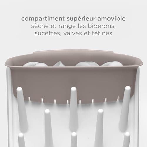 Ubbi Vertical Baby Bottle Drying Rack, Space Saving Countertop Drying Rack Baby Bottle Organizer, Taupe thumbnail 5