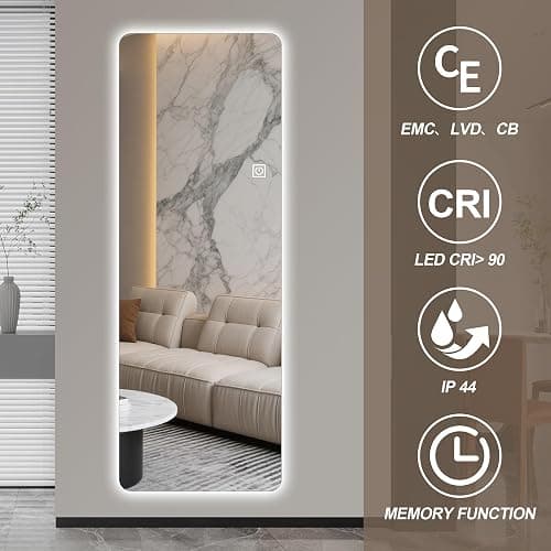 BOUATYHC 65" x 21" Full Body Mirror Wall-Mounted Full-Length Mirror with 3 Color Lighting Decorative Rectangular Vanity Mirror for Bedroom Bathroom Living Room Entryway thumbnail 4