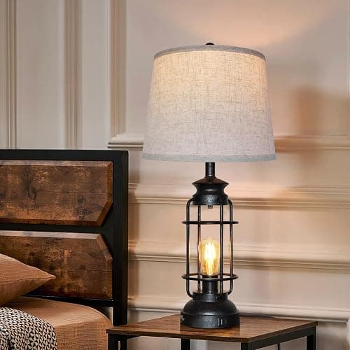 Table Lamps Set of 2 with USB Port 3 Way Dimmable Touch Lamps 28.5" Tall Rustic Industrial Living Room Lamps for Bedroom Bedside Office 4 Bulbs Included thumbnail 6
