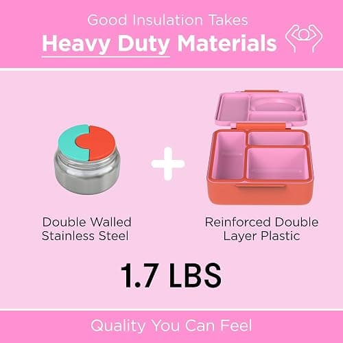 OmieBox Bento Box for Kids - Insulated Bento Lunch Box with Leak Proof Vacuum Insulated Food Jar - 3 Compartments, Two Temperature Zones (Pink Berry) thumbnail 5