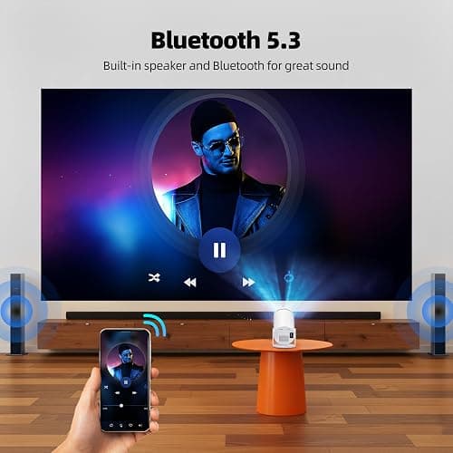 Mini Projector with WiFi and Bluetooth, 4K Christmas Bedroom Projector, Portable Projector of 270° Rotatable 130'' Projector Screen, Smart Projector Compatible with iphone/TV Stick/HDMI/USB/Laptop thumbnail 4