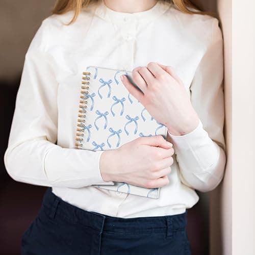 Poecinvi Blue Coquette Bow Spiral Journal Notebook 5.5x8.3, Preppy Spiral Journal Notebooks for School, Coquette Preppy School Supplies Notebooks, Blue Bow Journal for Women - Blue bow thumbnail 2