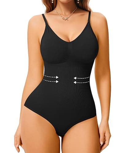 Irisnaya Women Slimming Bodysuits Shapewear Tops Tummy Control Body Shaper Spaghetti Strap Camisole Leotards Bodycon Jumpsuit thumbnail 2