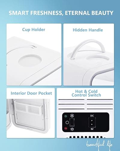 EUHOMY Skincare Fridge, 5 Liter Mini Fridge for Bedroom with Dimmable LED Mirror, AC/DC Portable Cooler & Warmer for Skincare, Cosmetics and Food, Makeup Fridge for Bedroom, Car & Office, White thumbnail 9