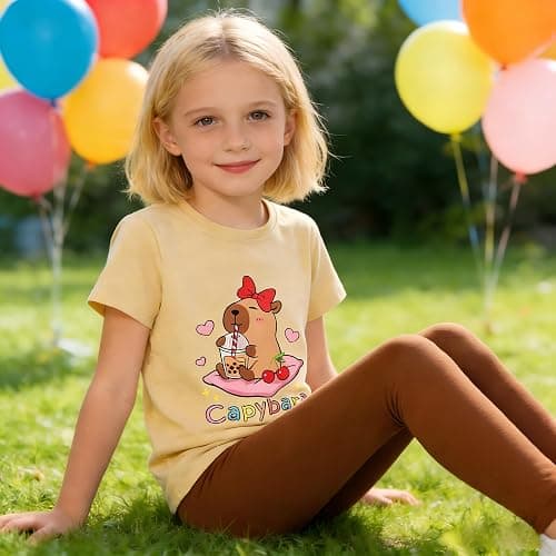 WMHNEI Girls 2 Piece Outfits - Short Sleeve Graphic Top & Leggings Spring Kids ClothingSet with for 6-12 Years thumbnail 2