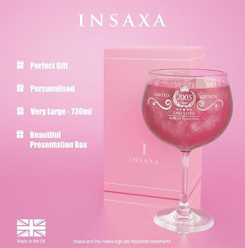 Insaxa 21st Birthday Gifts for Her - Fabulous 2005 Large Gin Balloon Glass (730ML) 21st Birthday Gifts for Women 21 Birthday Present Gift for Girls 2005 Gifts for Women thumbnail 3